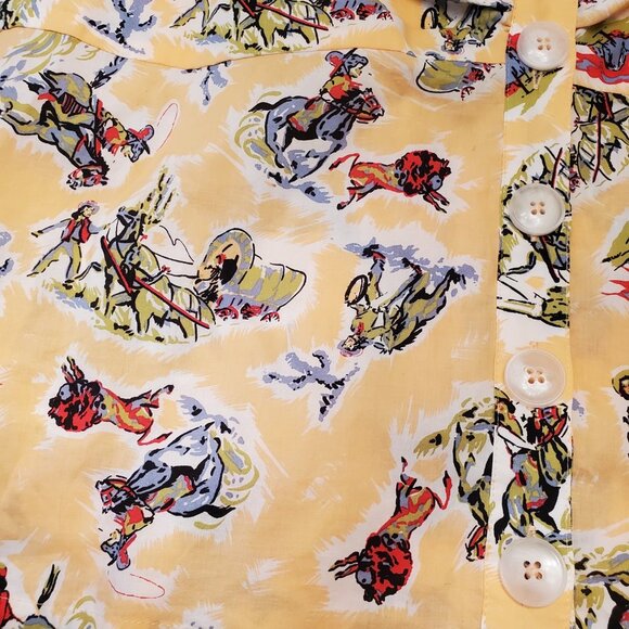 Modcloth Cropped Yellow Western Scene Sleeveless Blouse - Picture 8 of 15